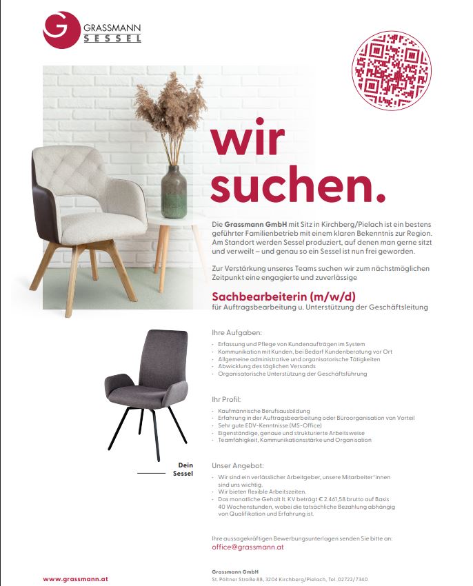 Stellenausschreibung Grasmann Sachbearbeiter