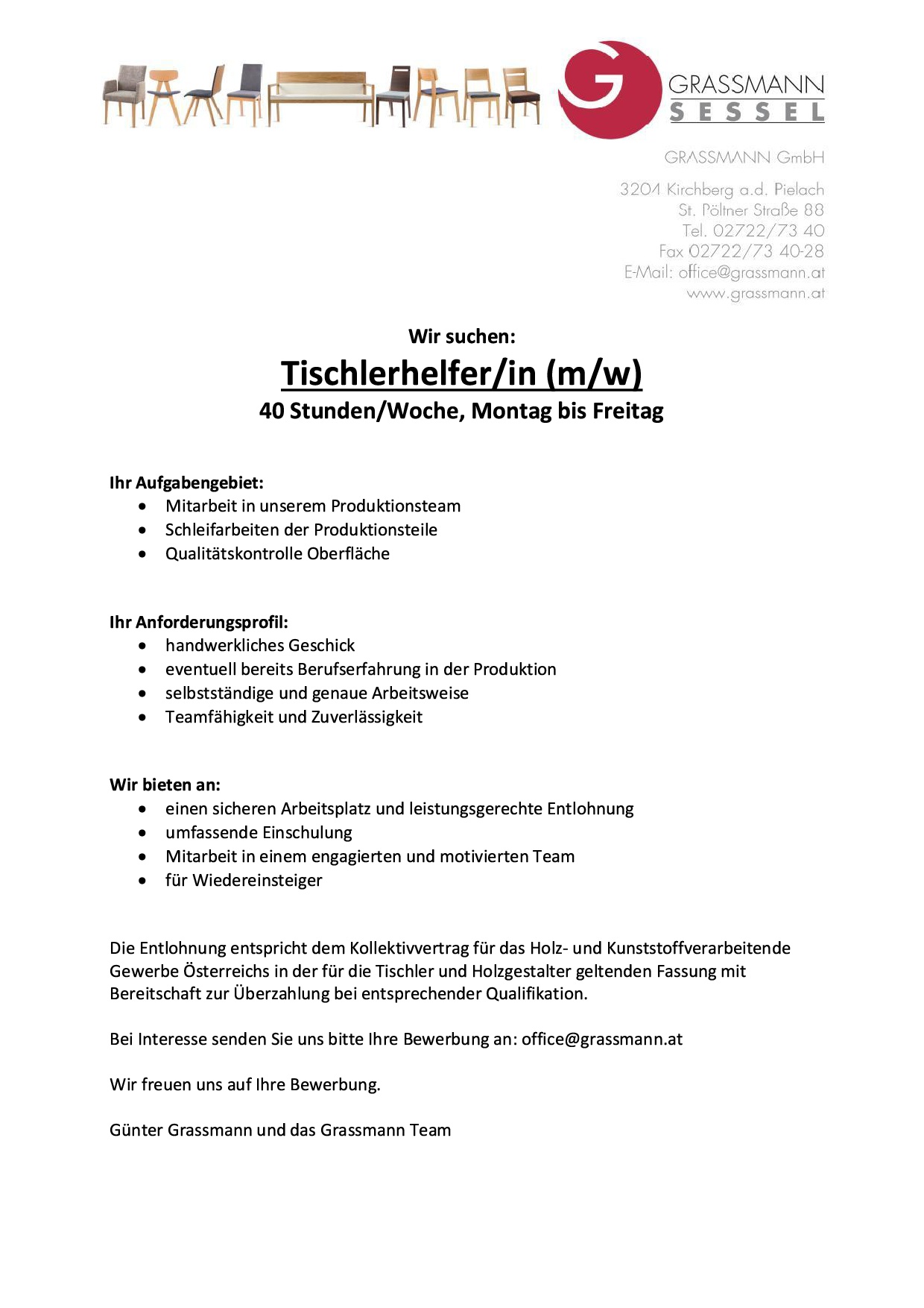 Stellenausschreibung Tischlerhelfer