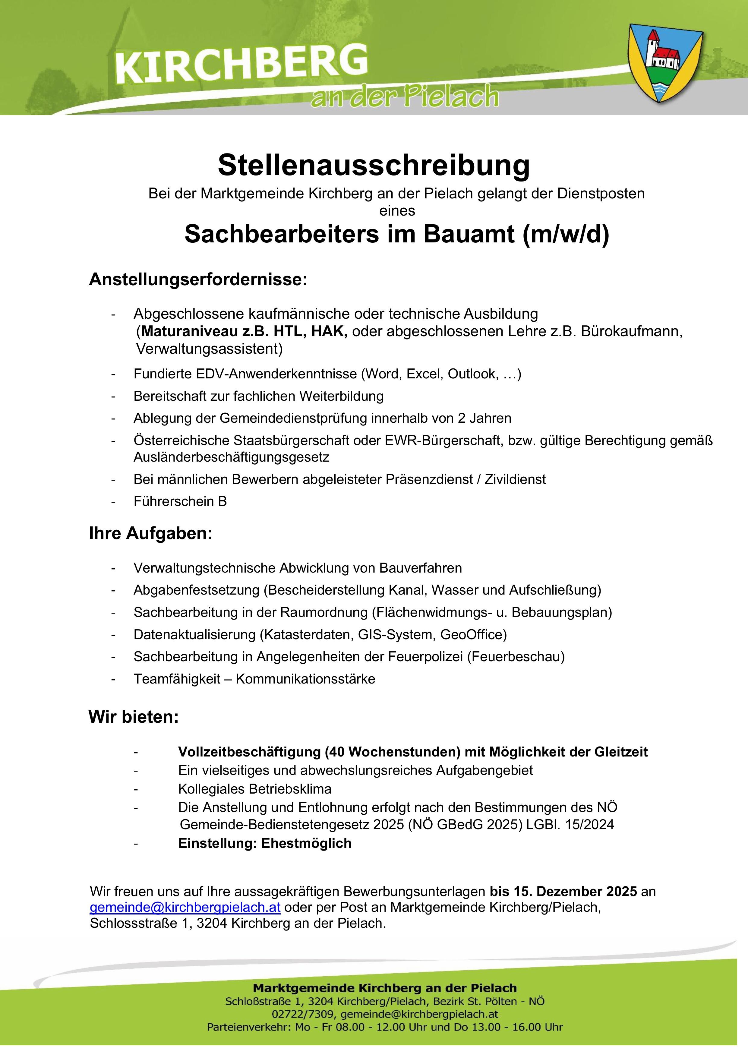 Stellenausschreibung Kirchberg
